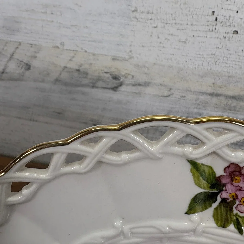 Lenox‎ Wildflower Basket Vanity Oval Tray Pate Ivory China Vintage 10
